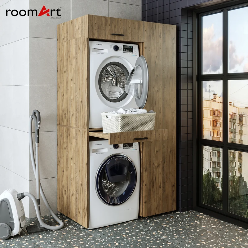 Roomart Waschmaschinenschrank DUO-I, 112 cm, mit Hochschrank und Ausziehbrett, in 3 Farben