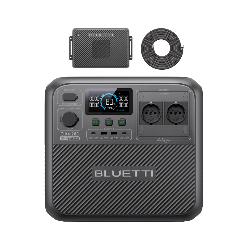 BLUETTI Elite 200 V2+Charger 2 | 2600 W 2073,6 Wh | 1.200 W Auto + Solar-Doppel-Ladegerät (Nur Für Deutschland)