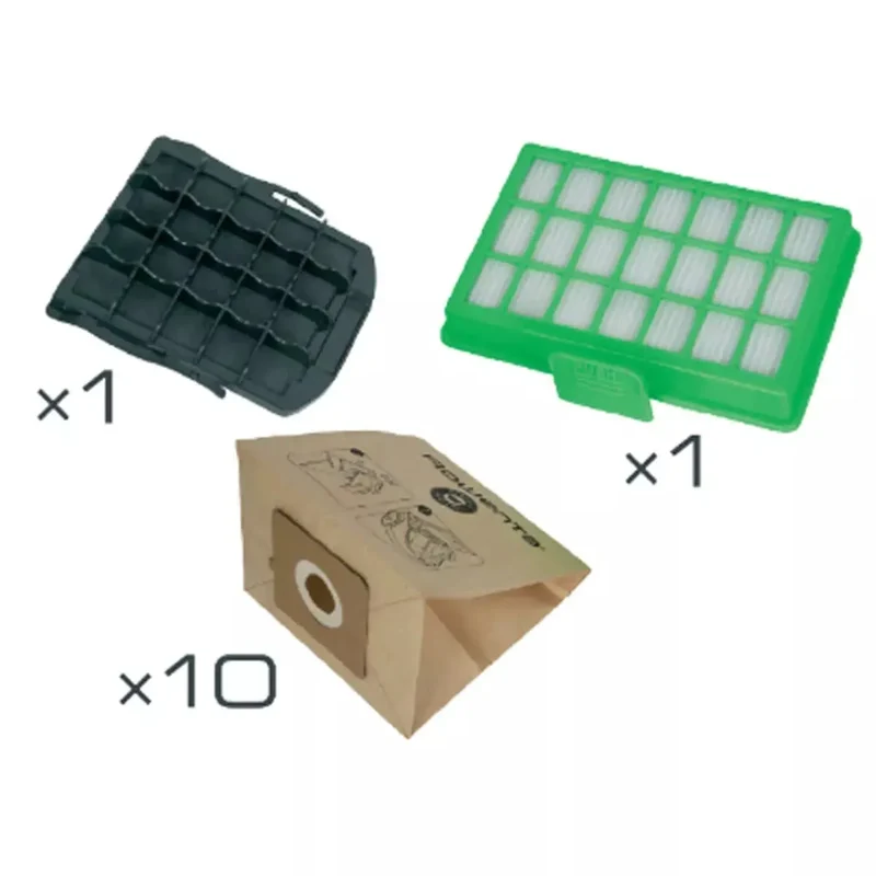 10 Papiertüten + 1 Hochleistungsfilter + 1 Lufteinlassfilter für Rowenta Power Space Staubsauger ZR007001