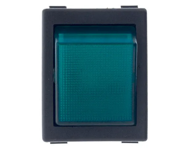 Zweipoliger grüner Schalter 1 T 25x31 mm.