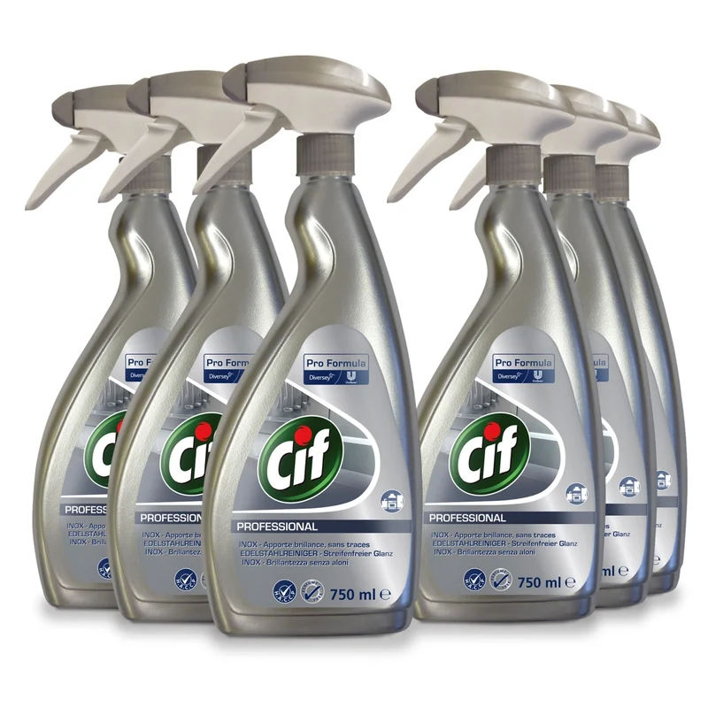 Cif Edelstahlreiniger Küchenreiniger für Edelstahl 0,75Lx6