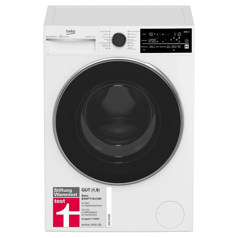 Beko Waschmaschine 8kg, 1400 U/min, SteamCure Dampffunktion, AquaWave Schontrommel, StainExpert