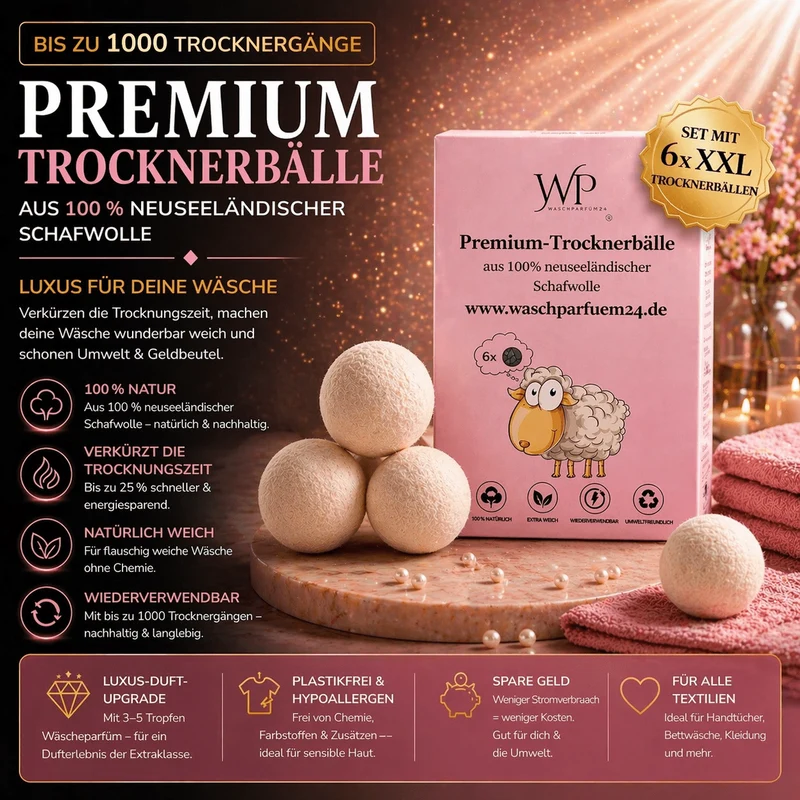 Premium Trocknerbälle – 6x XXL für Luxus-Duft & Weichheit