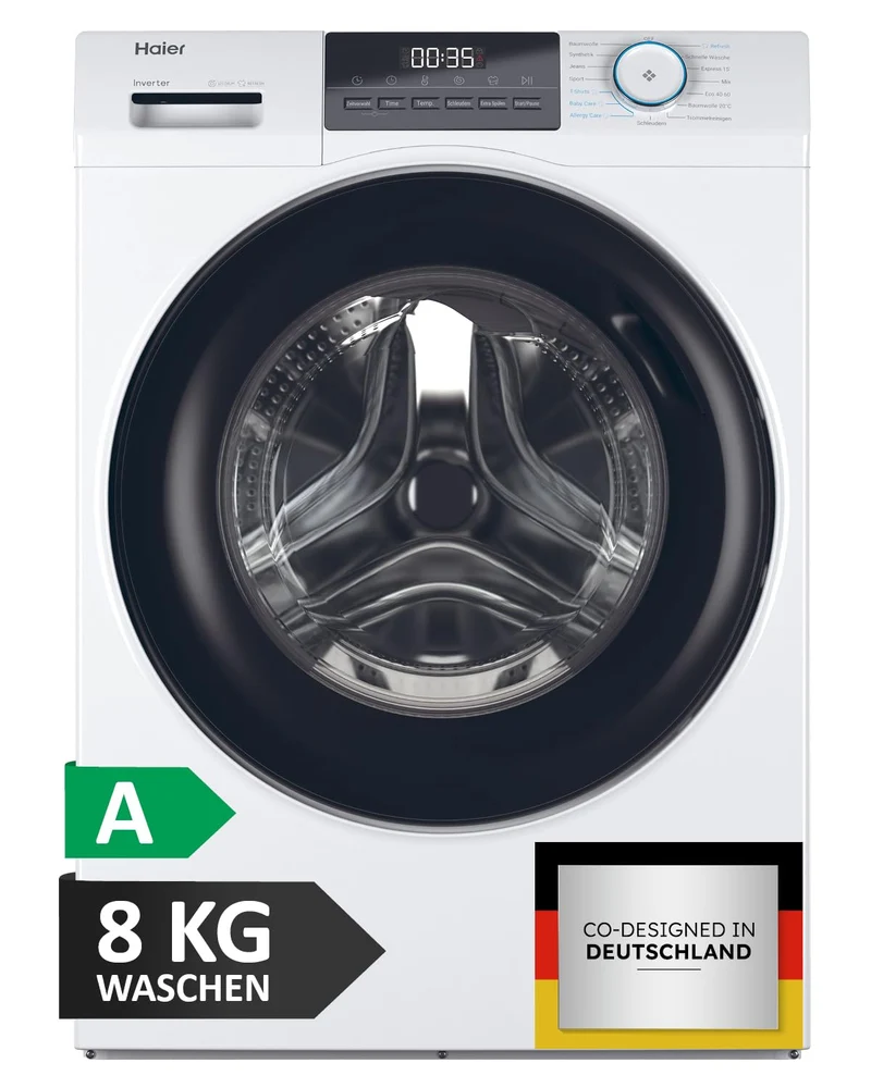 Haier Frontlader Waschmaschine 8kg HW80-BP14929 A-Effizienz 1400 U/Min Dampffunktion Inverter-Motor