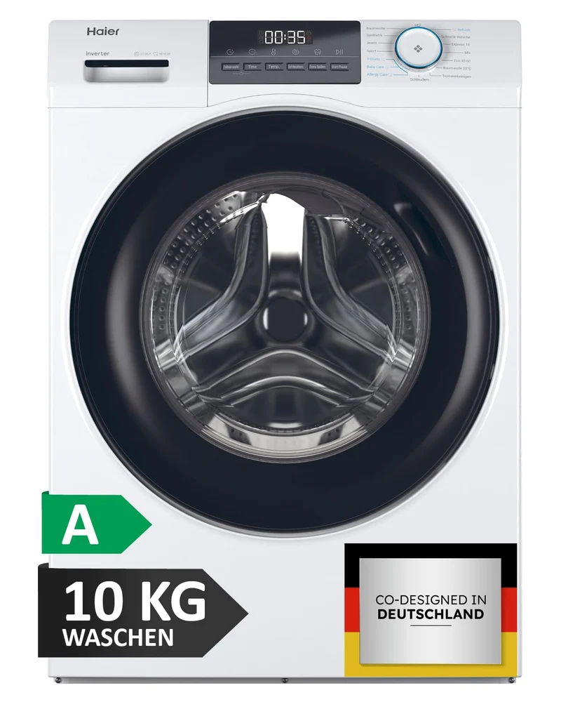 Haier I-PRO Frontlader Waschmaschine 10kg A | 1400 U/Min Inverter | Dampf Aquastop Refresh