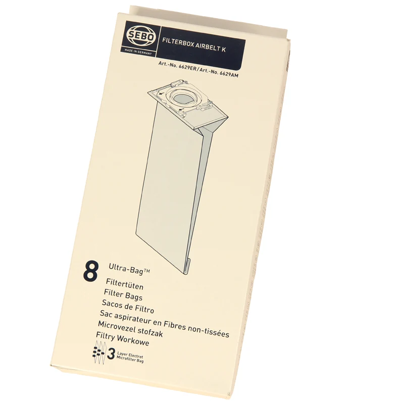 Filtertüten SEBO Filterbox K, Staubsaugerbeutel Sebo Airbelt K, 8Stk (6629ER)
