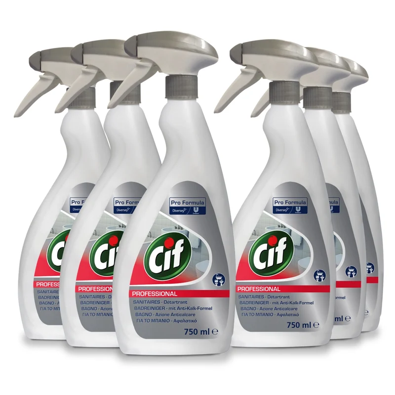 Cif Professional Badreiniger mit Anti-Kalk-Formel Sprüflasche 6x0,75L