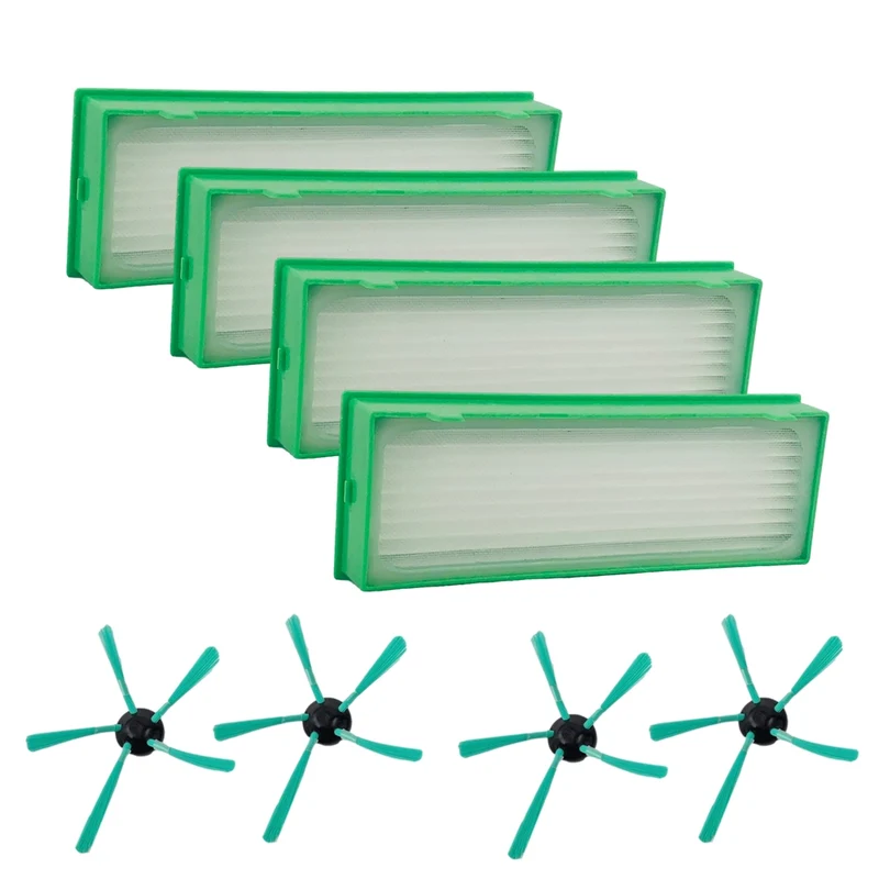 4 Feinfilter, 2 Paar Seitenbürsten geeignet für Vorwerk Roboter VR 200, 300