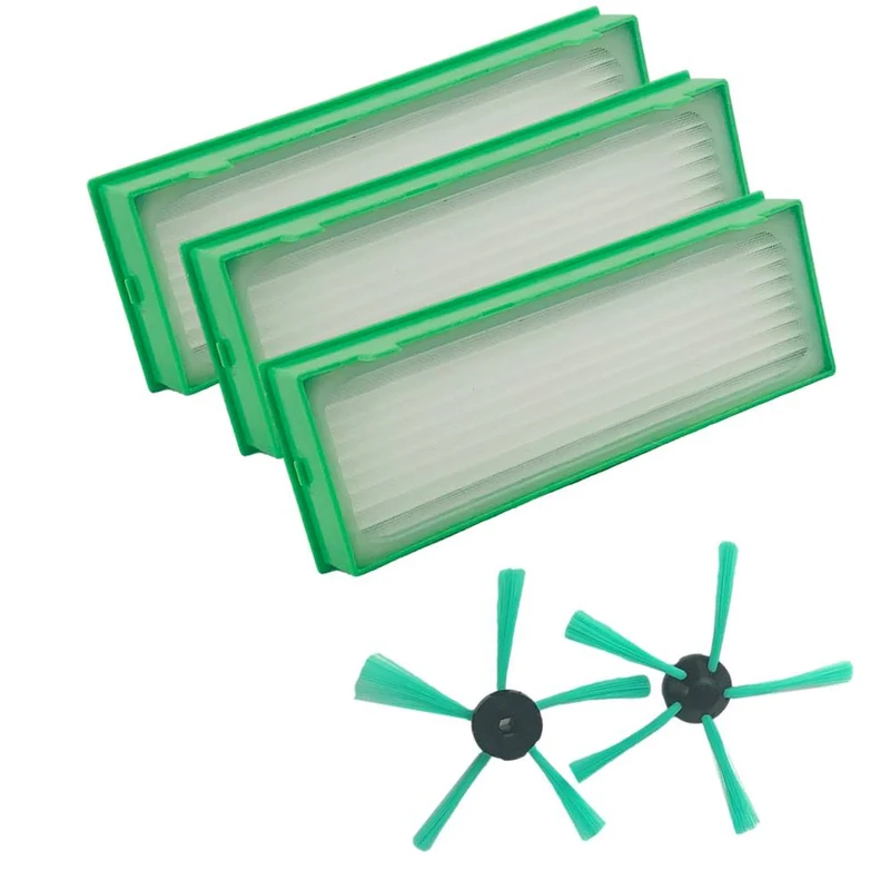 3 Feinfilter, 1 Paar Seitenbürsten geeignet für Vorwerk Roboter VR 200, 300
