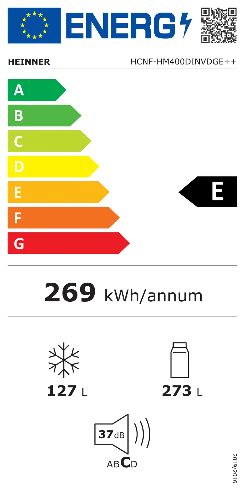 Heinner HCNF-HM400DINVDGE Kühl-Gefrierkombination – 400 Liter – No Frost – Inverter – Energieklasse E – antracietgrijs