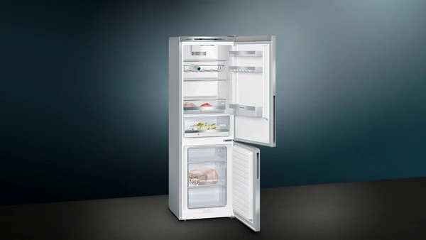 iQ500, Freistehende Kühl-Gefrier-Kombination mit Gefrierbereich unten, 186 x 60 cm, Metall-Optik KG36EALCA