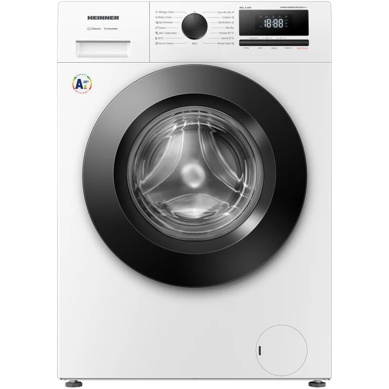 Heinner HWM-HME8014IVA20+++ Waschmaschine 8 kg – 1400 U/min – Inverter – A-20% – Allergy & Baby Steam – Weiß