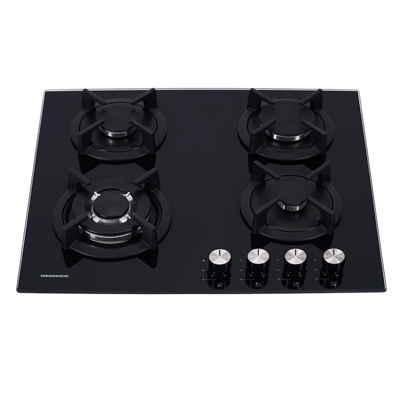 Heinner HBH-S584WI-GBK Einbau-Gaskochfeld – 4 Brenner – Wokbrenner – Gusseisenroste