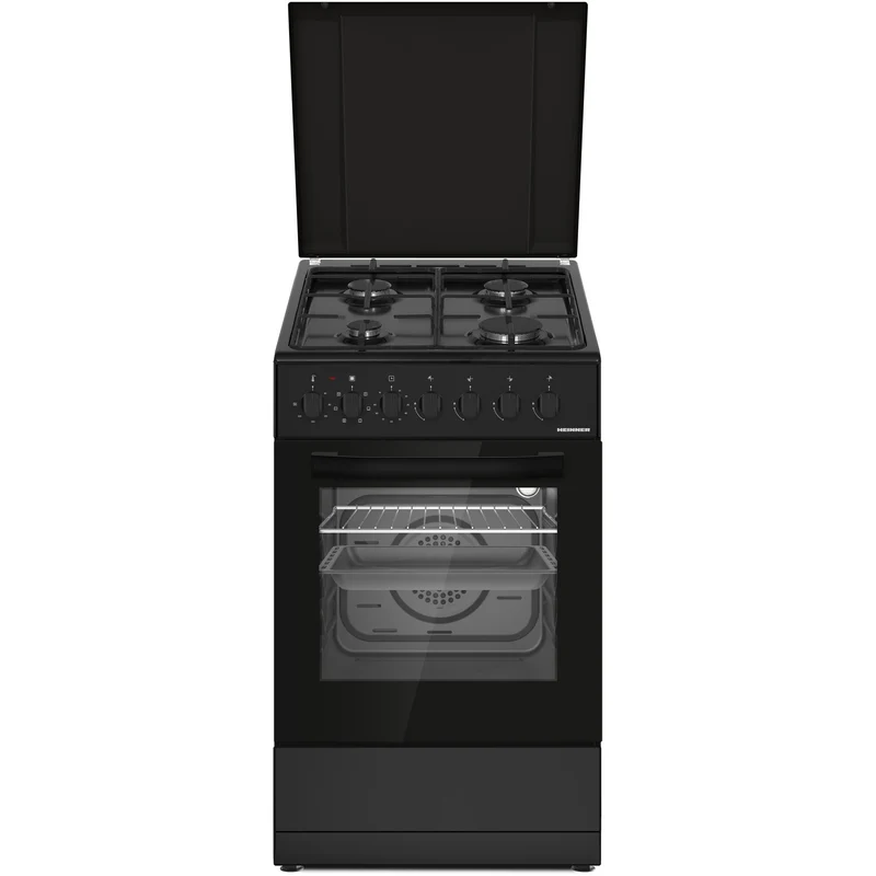 Heinner Gasherd HFSC-S60LITGC-BK – 4 Brenner – Elektro-Backofen mit Grill – Schwarz
