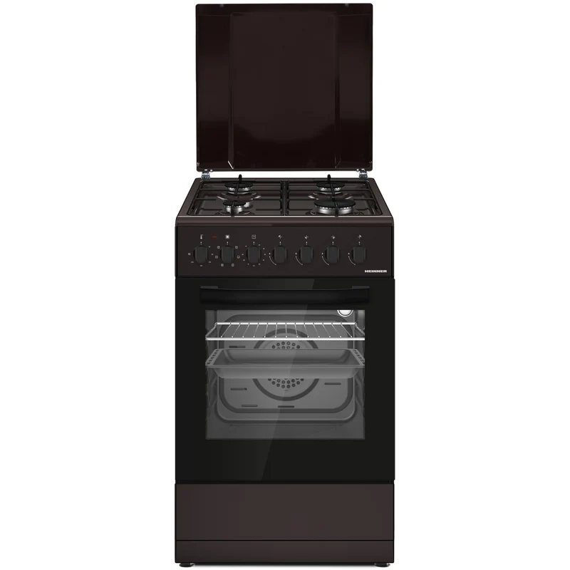 Heinner Gasherd HFSC-S60LITGC-BRW – 4 Brenner – Elektro-Backofen mit Grill
