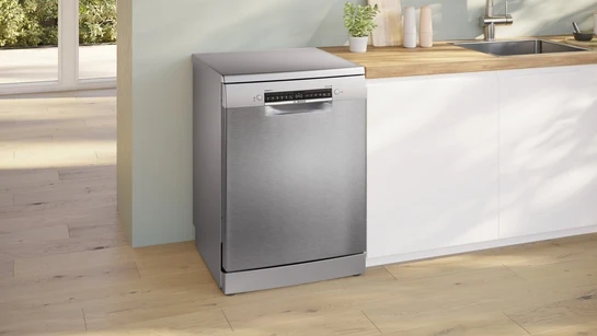 Serie 4 Freistehender Geschirrspüler 60 cm Gebürsteter Stahl mit Anti-Fingerprint SMS4EMI06E