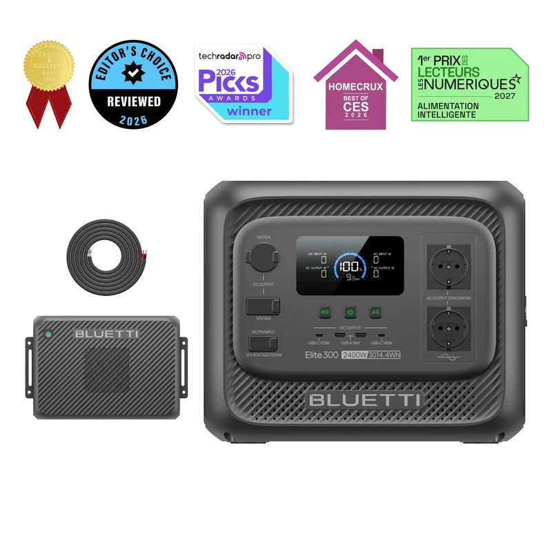 BLUETTI Elite 300+Charger 2 | 2.400W 3.014,4Wh 1.200 W Auto + Solar-Doppel-Ladegerät (Nur Für Deutschland)